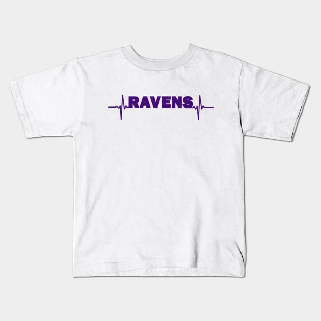 Ravens heartbeat purple Kids T-Shirt by Flyingpanda